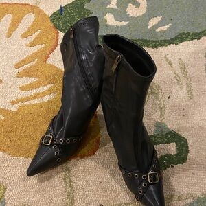 Fashion Nova Black Heeled Boots with Buckle Detail